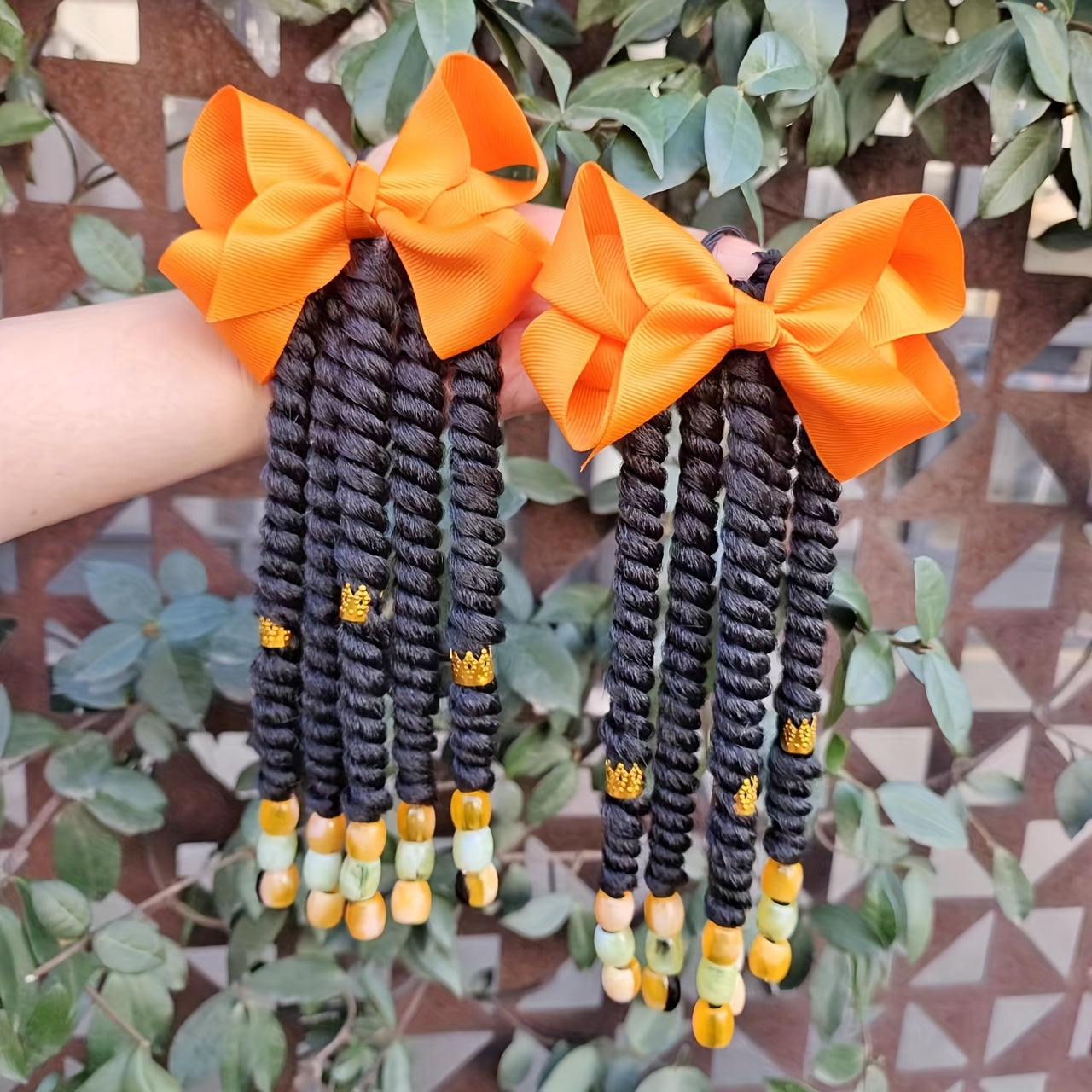 2-Pack Braided Ponytail Hair Extensions with Beads – Afro Twist Dreadlocks for Girls, Cosplay & Party Accessories