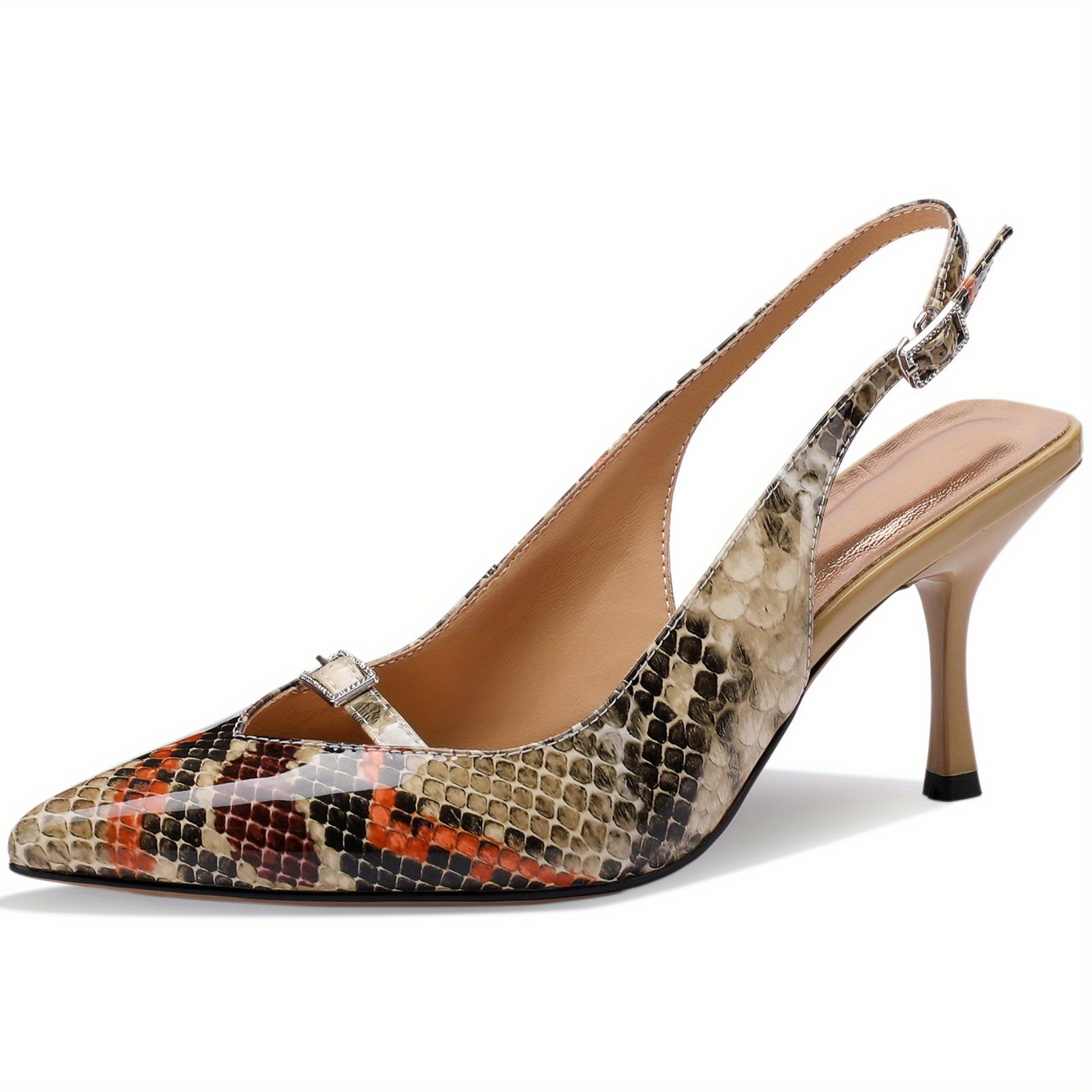 Snake Print Women's Strappy Stiletto Sandals - Pointed Toe Dress Heels, 3 in (7.6 cm)