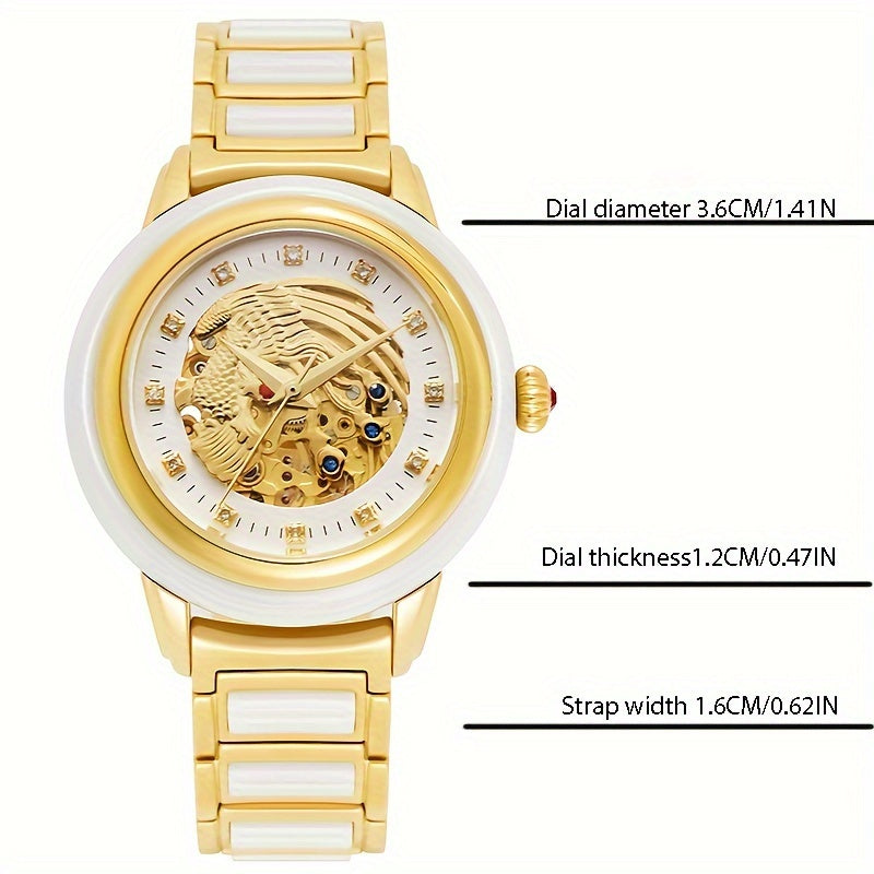 Elegant Women's Automatic Mechanical Watch with Stainless Steel Band, Phoenix Dial