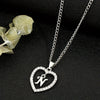 Vintage Silvery Alphabet Heart Pendant Necklace with Rhinestone Accents, Zinc Alloy Everyday Jewelry