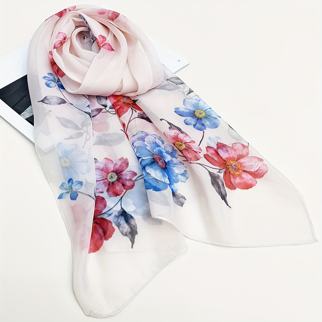Women's Bohemian Floral Chiffon Scarf — Lightweight Windproof Shawl & Versatile Head Wrap/Neck Gaiter, Hand-Washable