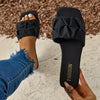Women's Pleated Slide Sandals, Square Open Toe Flat Summer Slip-On