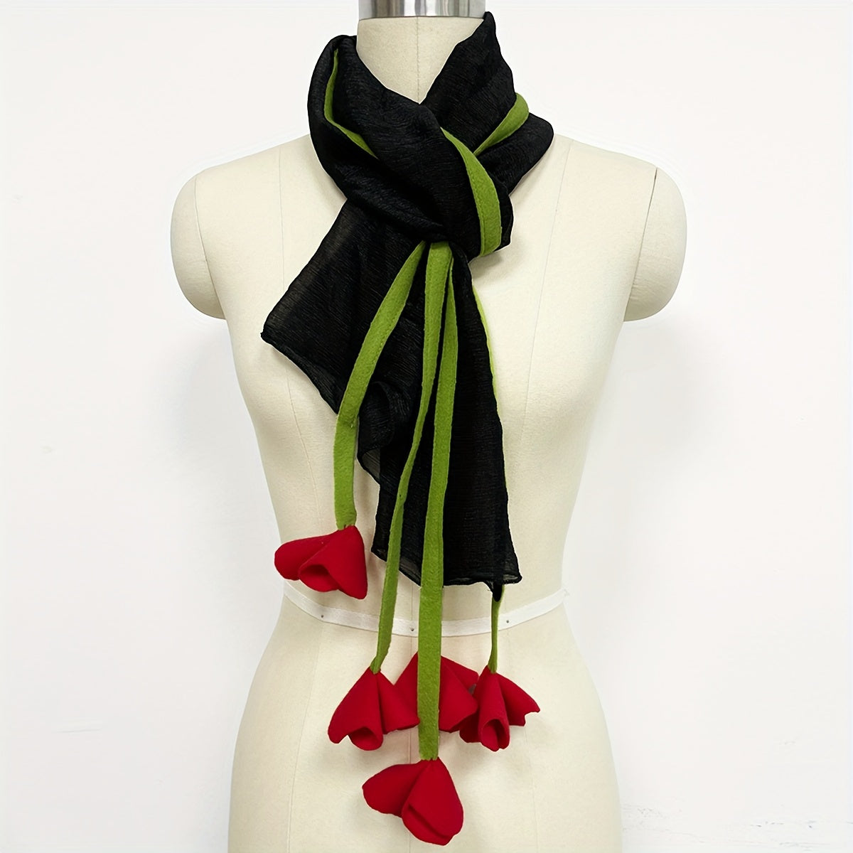 Vintage Black Rose Thin Scarf - Lightweight Breathable Shawl and Sunscreen Bandana for Spring Autumn