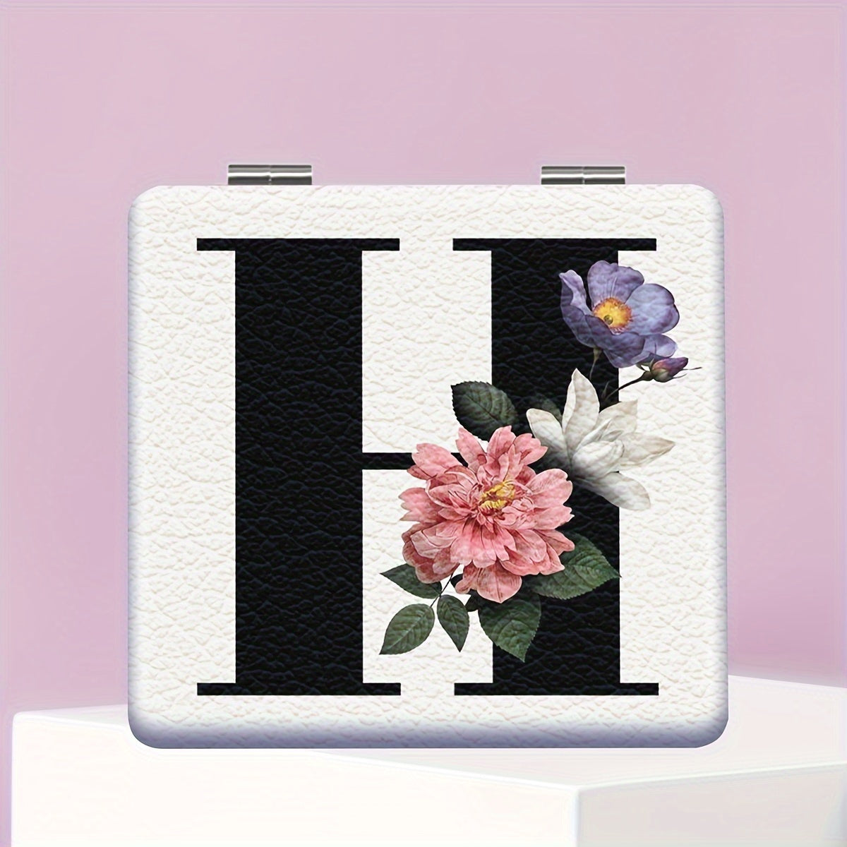 Alphabet Folding Handheld Makeup Mirror for Women & Girls - Floral & Heart Cutout Portable Vanity Mirror A-Z