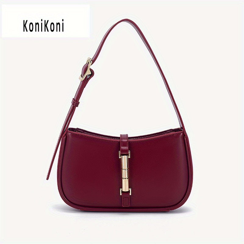 KoniKoni French-Inspired Women's Shoulder Handbag – Magnetic Closure, Gold-Tone Hardware, Microfiber Leather Tote (Beige, White, Black, Burgundy, Light Brown)