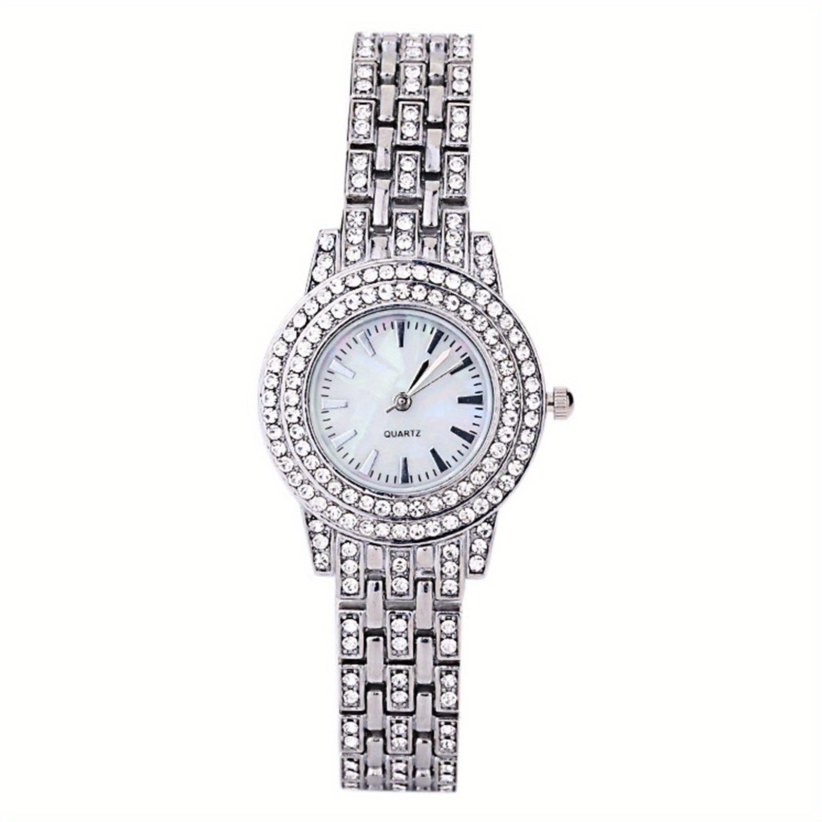 Elegant Women's Rhinestone-Embellished Alloy Watch with Star Charm Bracelet – Round Mechanical Fashion Watch