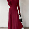 White Ribbed Knit Crew Neck Long Sleeve Bodycon Dress for Women, Fall Casual Chic