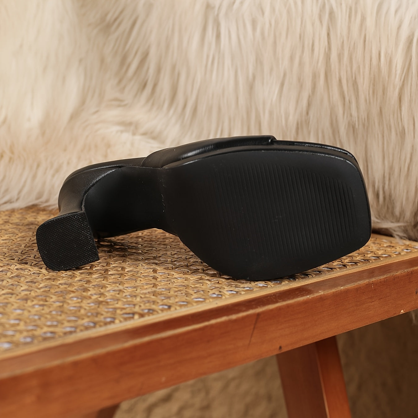 Women's White Square Toe Ankle-Strap High Heel Sandals – PU Upper, Thick Platform, Rubber Sole – Wedding & Party Shoes