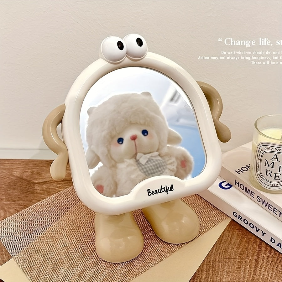 Cute Cartoon Desktop Makeup Mirror — Adjustable Angle HD Glass Portable Dressing Table Mirror for Bedroom & Dorm