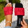 Women's Pleated Slide Sandals, Square Open Toe Flat Summer Slip-On