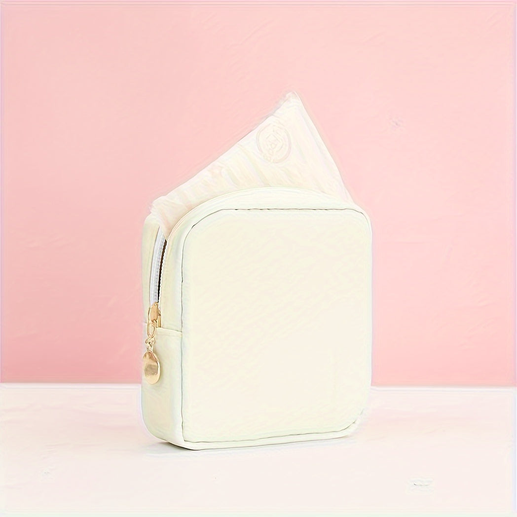 Solid Color Mini Makeup Bag – Portable Zipper Cosmetic Pouch & Sanitary Napkin Storage Clutch for Women