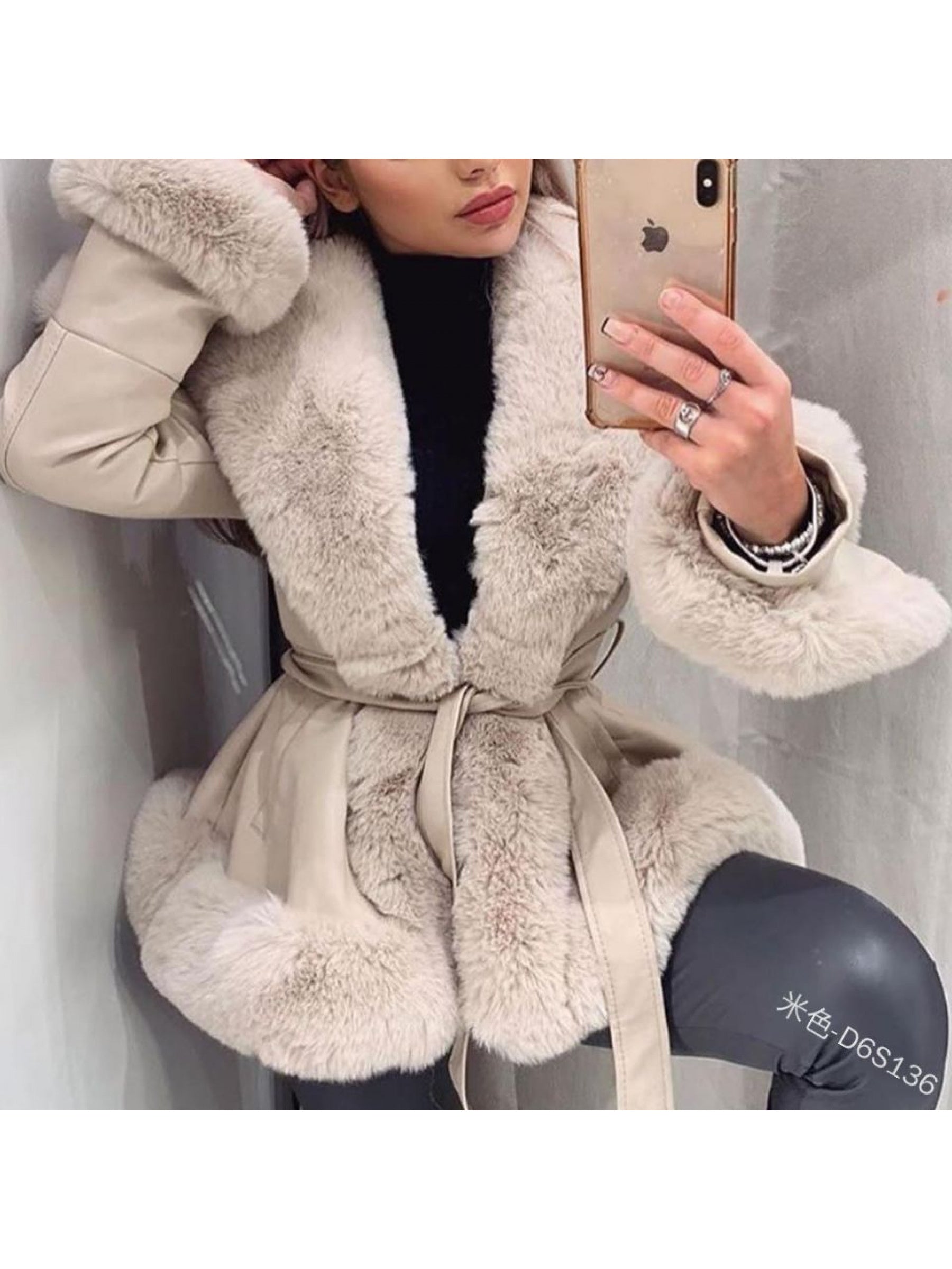 Thickened Waist-Defining PU Leather Coat – Women's Slim V-Neck Long Sleeve Jacket with Pockets, Tummy Control Outerwear