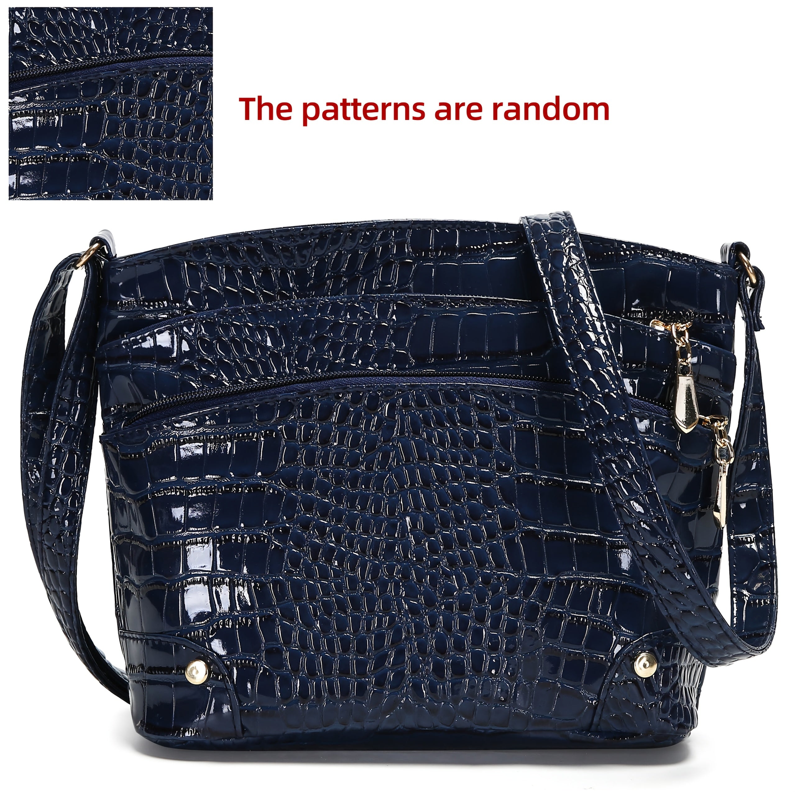 Crocodile Pattern PU Women's Shoulder & Crossbody Bag - Multi-Layer Large Capacity Bucket Bag