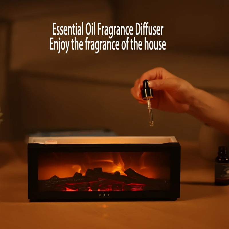 USB Fireplace Heater & Humidifier with Remote — 7-Color Real Flame Effect, Timer, Aroma Diffuser, Auto Shut-Off, Low-Voltage USB for Home Office Bedroom