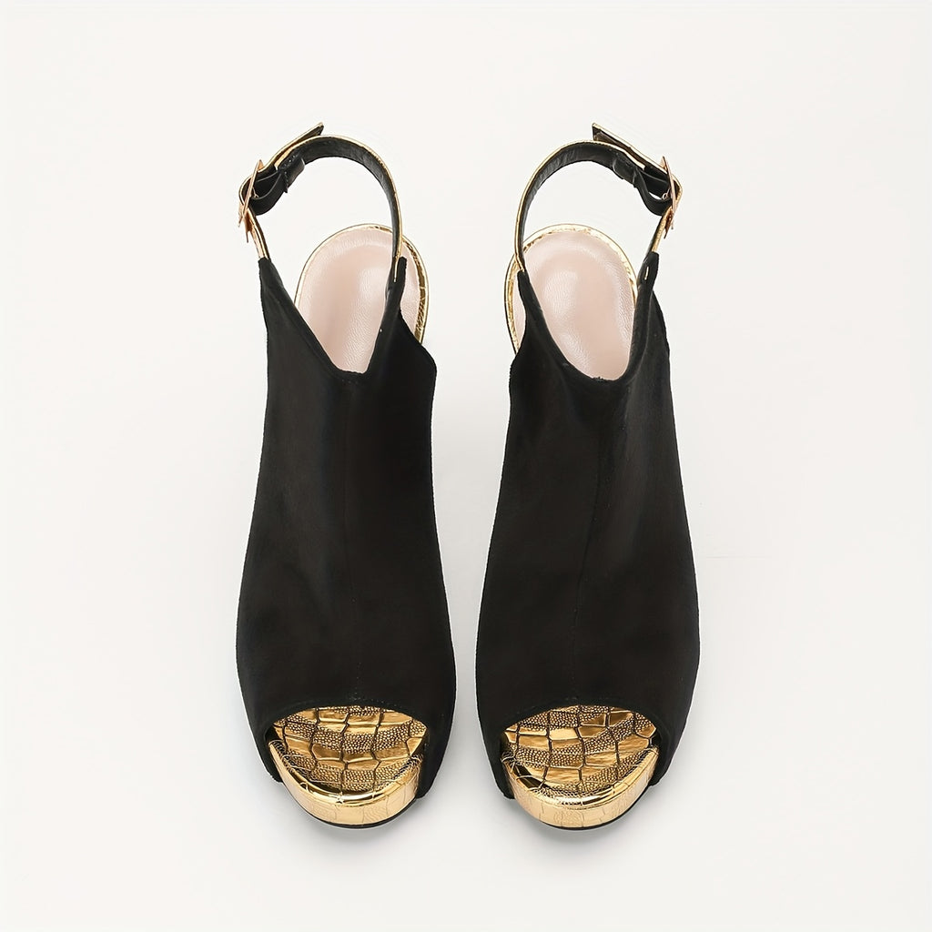 Women's Flannel Ankle-Strap Block Heel Sandals Ultra-High Open-Toe Buckle