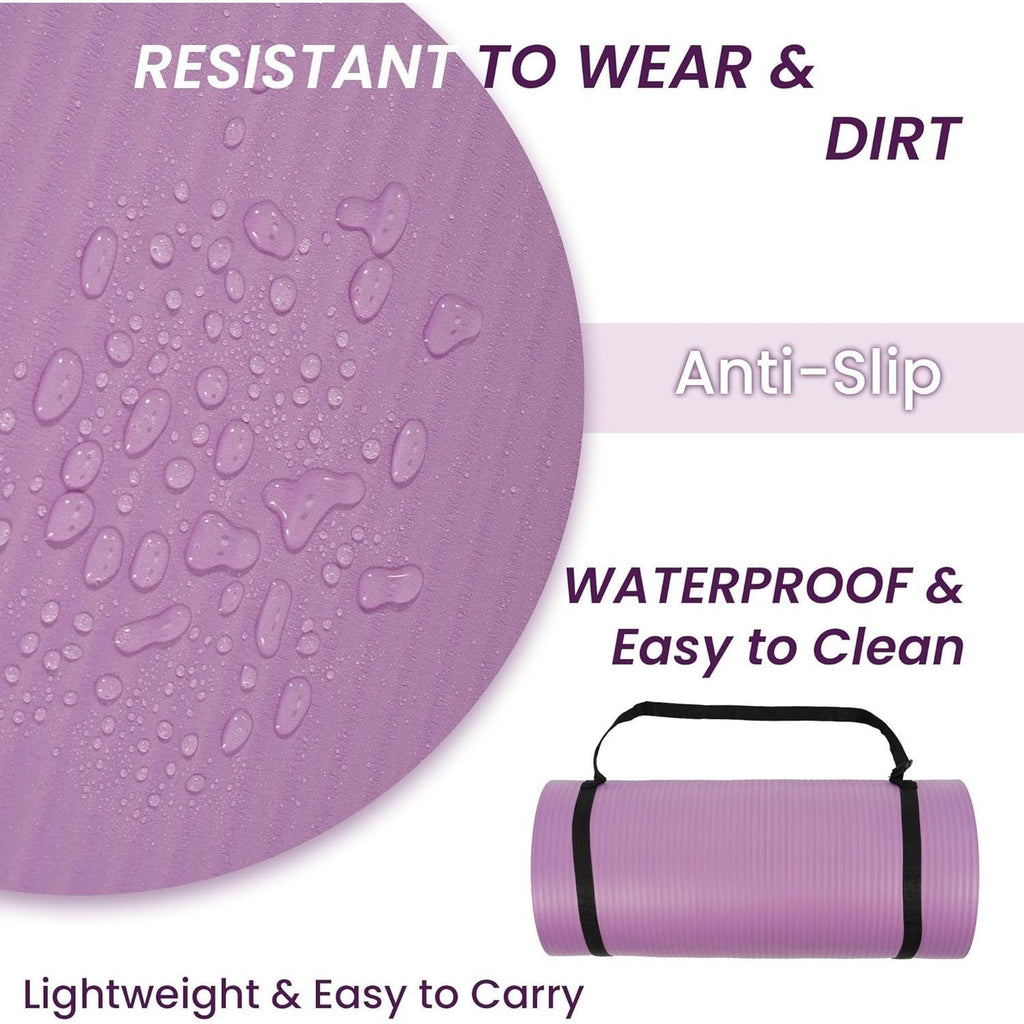 BalanceFrom 1" (25 mm) Extra Thick Yoga Mat - 71 in x 24 in (180 x 61 cm) High-Density Non-Slip Pilates & Exercise Mat with Carry Strap