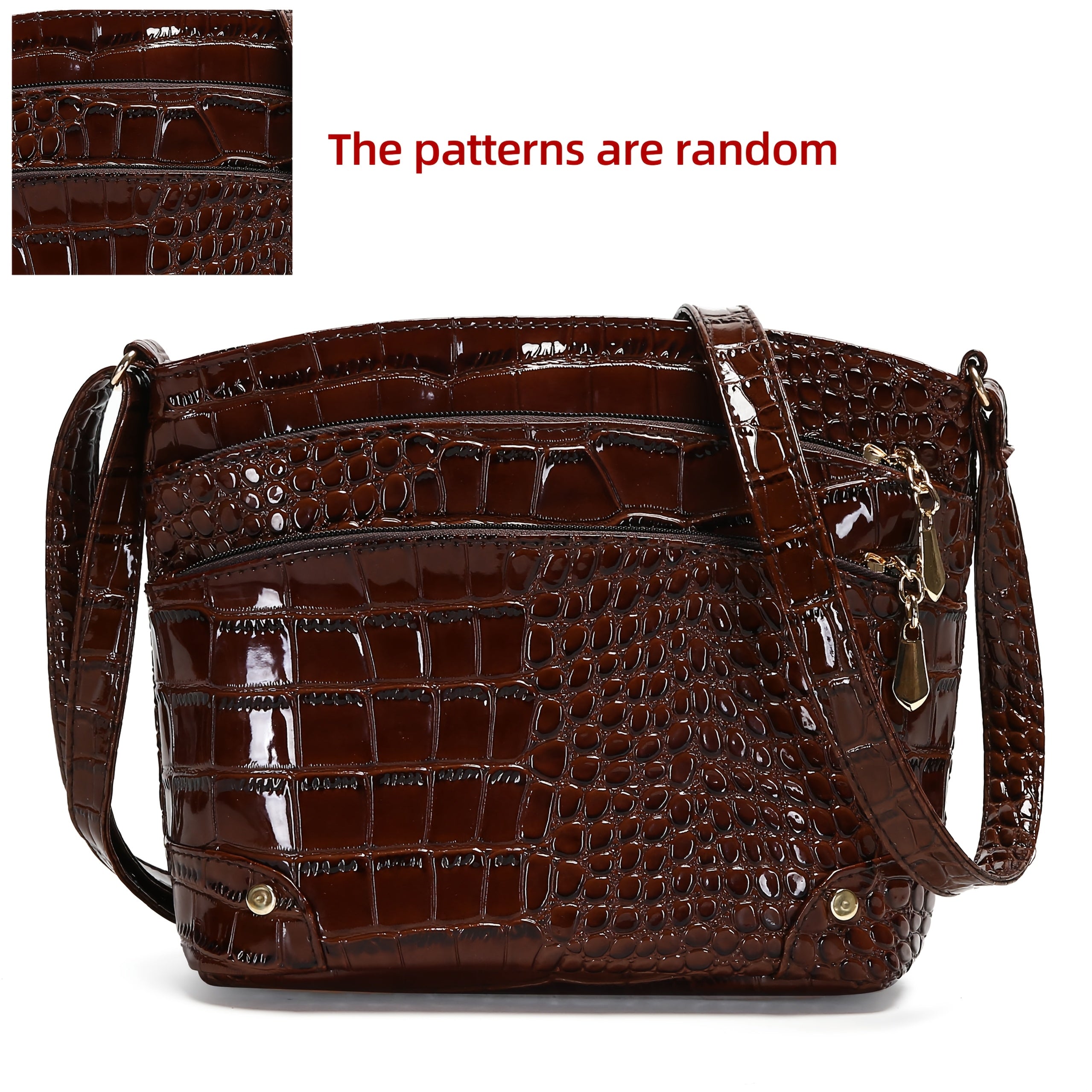 Crocodile Pattern PU Women's Shoulder & Crossbody Bag - Multi-Layer Large Capacity Bucket Bag