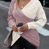 Plus Size Twist Front Colorblock V-Neck Sweater - Long Sleeve Knit Pullover for Fall and Winter