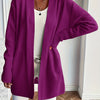 Plus Size Elegant Beige Open Front Cardigan Sweater, Mid-Length Drop Shoulder with Pockets, Non-Bulky Layering for Fall Winter Office & Party
