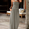 Women's Floral Bandeau Maxi Dress with Pockets – Sleeveless Side-Slit Rayon Blend Summer Dress