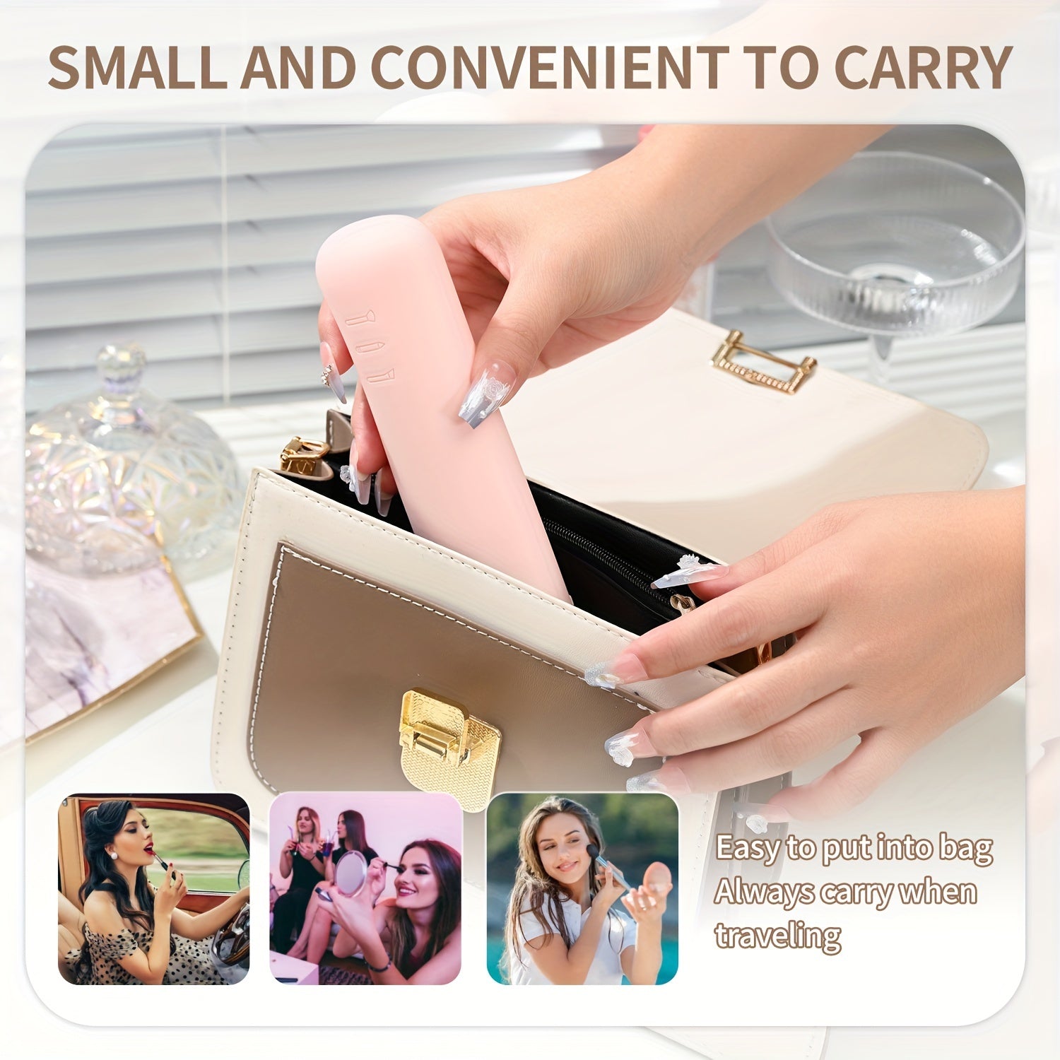 Beige Silicone Travel Makeup Brush Holder - Magnetic Closure, Anti-Fall Portable Makeup Brush Organizer