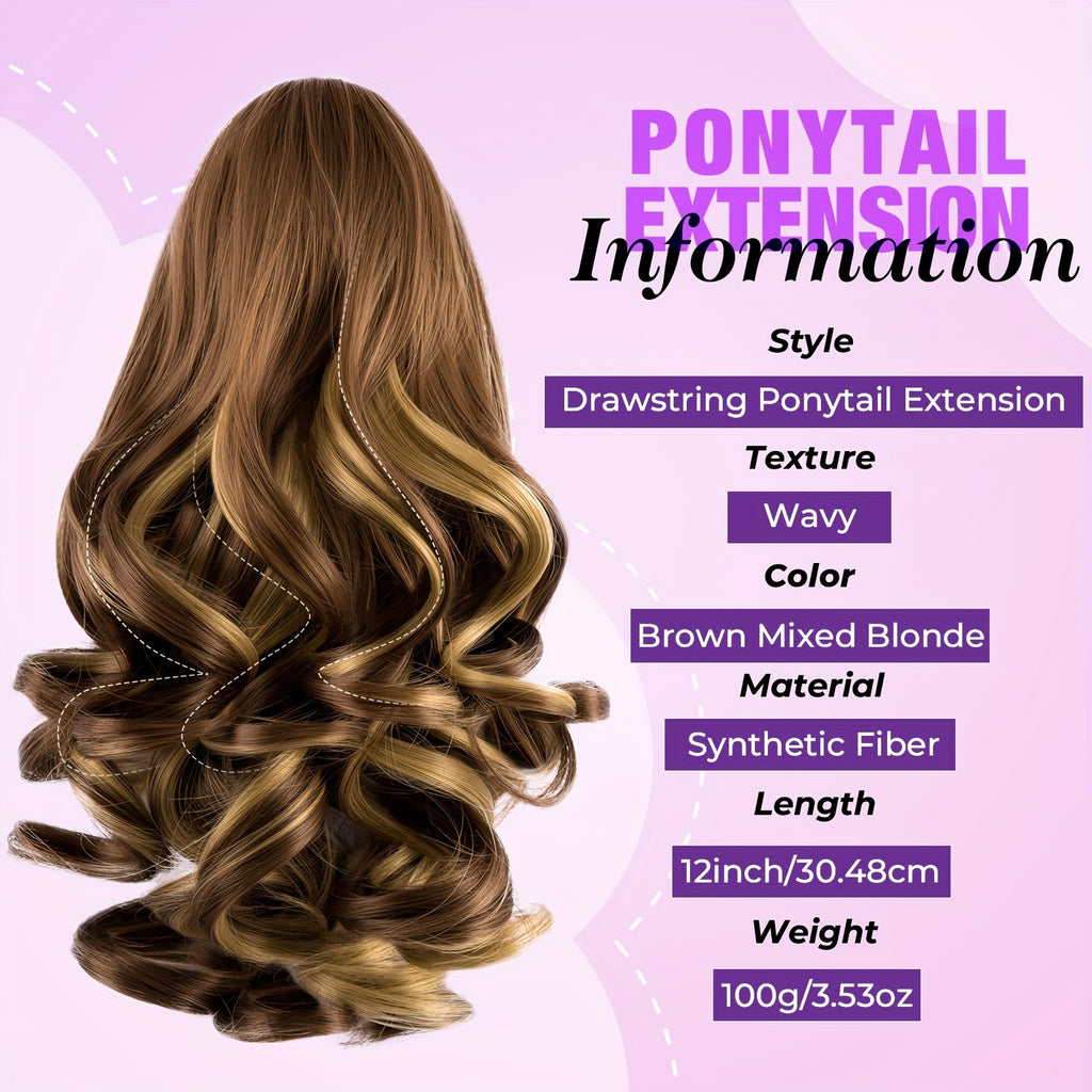 SLEEKCUTE Curly Wavy Clip-In Ponytail Extensions – High-Heat Synthetic Hair for Instant Volume & Natural Bounce