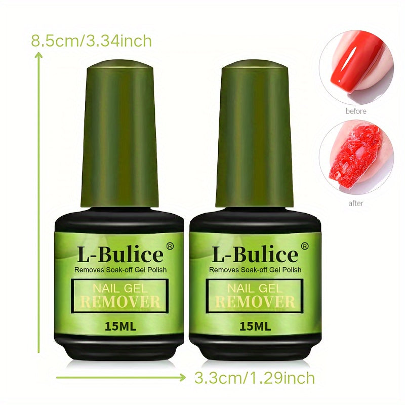 L-BULICE 2-Pack Nail Gel Remover — 15ml Each (0.51 fl oz) Acetone-Free, Unscented & Alcohol-Free Liquid Manicure Polish Remover