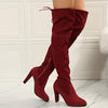 Women's Over-the-Knee Ultra-High Chunky Block Heel Boots - Furry Flannel Knee-High Zipper Winter Riding Boots
