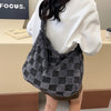 Plush Faux Fur Large Tote Bag for Women - Lightweight Zipper Shoulder Handbag, Soft Casual Chic, White