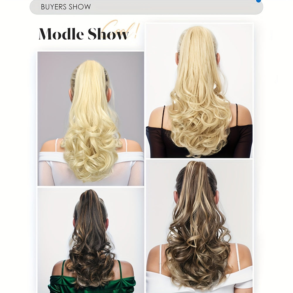 Claw Ponytail Clip-In Long Curly Wavy Synthetic Hair Extension, Heat-Resistant Fiber