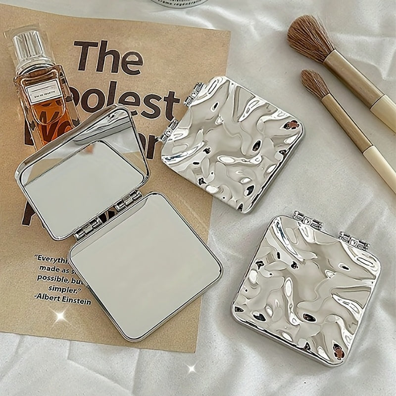 Wavy Silver Handheld Makeup Mirror - Compact Nautical Vanity Mirror for Travel & Gift