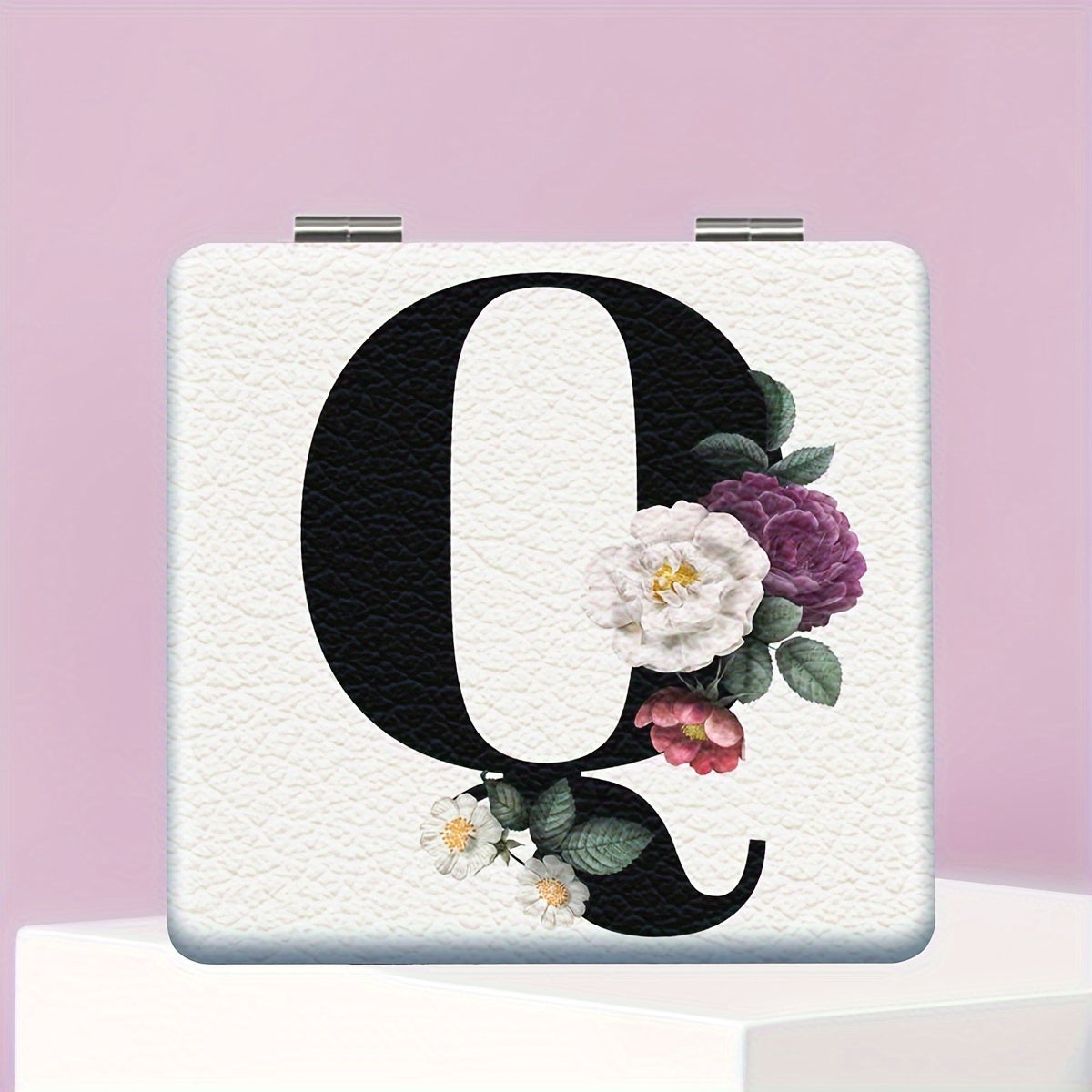 Alphabet Folding Handheld Makeup Mirror for Women & Girls - Floral & Heart Cutout Portable Vanity Mirror A-Z