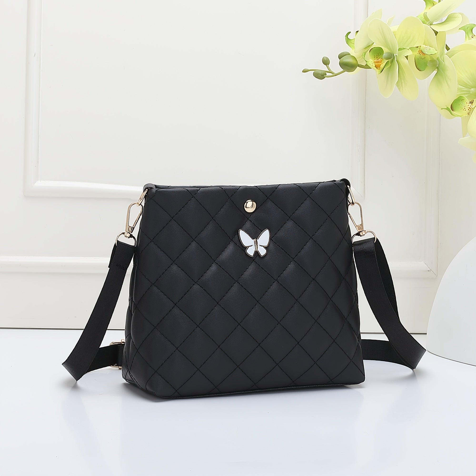 Wave Quilted Mini Bucket Crossbody Bag - Women's Trendy Shoulder Handbag & Purse