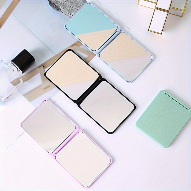 Ultra-Thin Double-Sided Portable Mini Makeup Mirror – Foldable Compact Travel Mirror in Pastel Colors with Modern Geometric Frame
