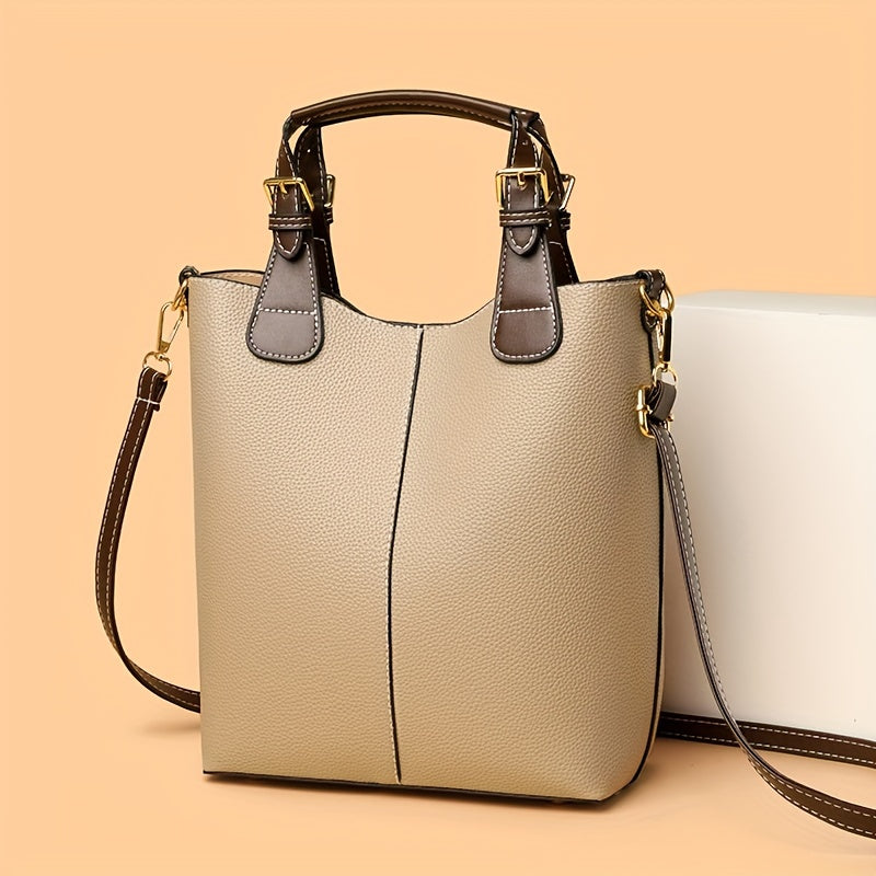 Elegant Women's Mini Bucket Bag – Lightweight PU Leather Handbag with Removable Strap, Zipper Closure & Painted Edge Detail