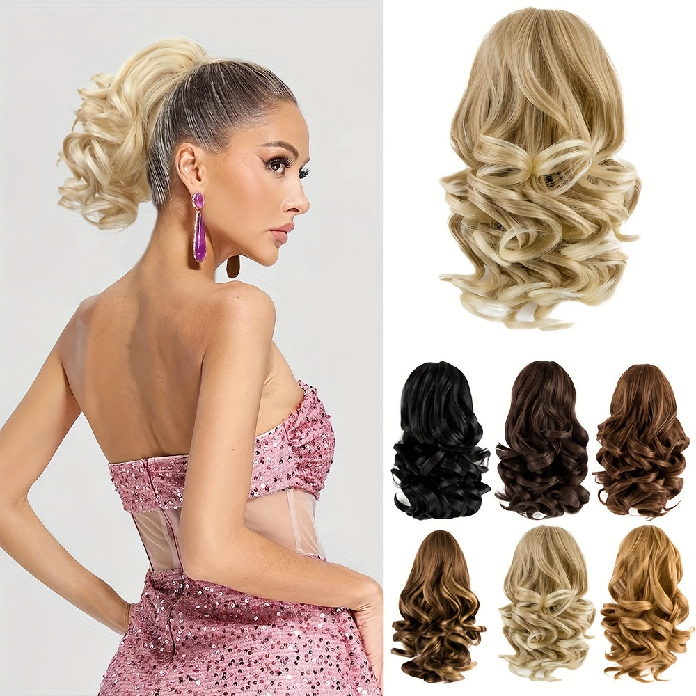 Curly Wavy Clip-In Ponytail – Clip-On Volumizing Hair Extension for Women – Heat-Resistant Fiber