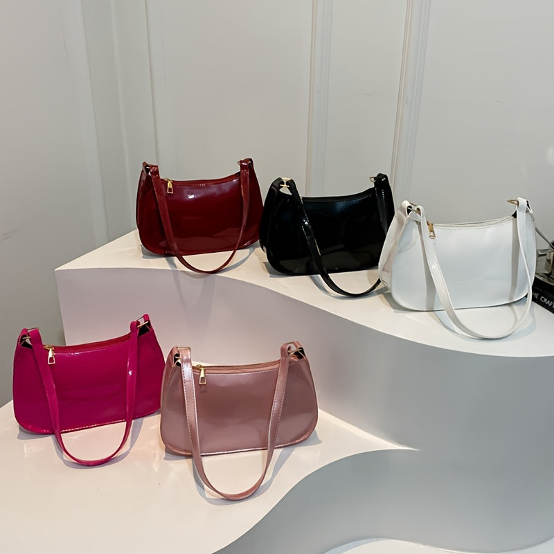 Patent Faux Leather Baguette Bag – Retro Underarm Shoulder Handbag for Women