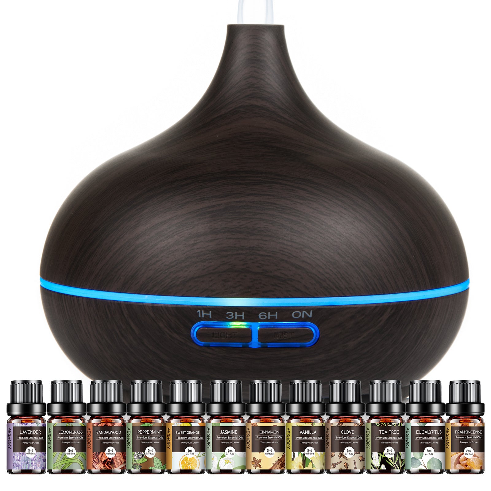 550ml (18.6 fl oz) Ultrasonic Essential Oil Diffuser with 12-Pack Oils, Remote, 7-Color LED & Timers — Large Aroma Humidifier for Bedroom Spa Yoga Hotel