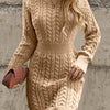 Women's Purple X-Line Sweater Dress – Crew Neck Textured Knit, Non-Transparent Acrylic for Office & Casual
