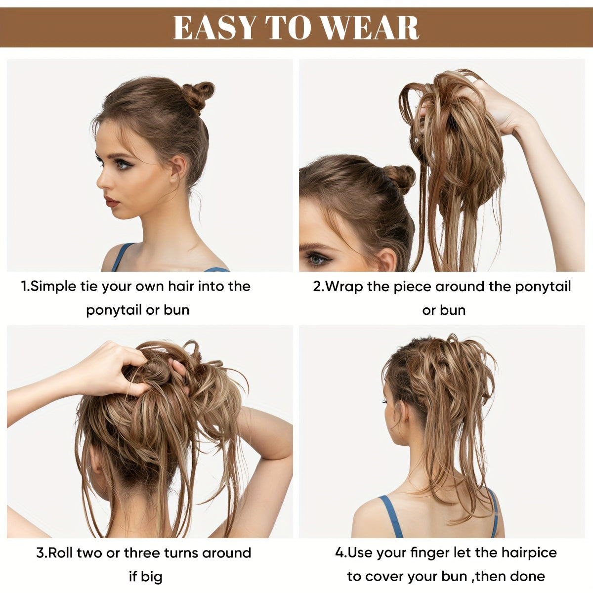Curly Ponytail Hair Extension with Straight Tail - Messy Bun Hairpiece, Heat-Resistant High-Temperature Fiber Updo for Women