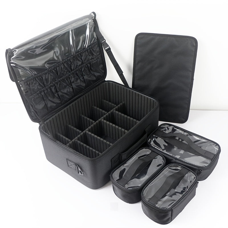Professional Makeup & Nail Polish Organizer Case with Shoulder Strap - Heavy-Duty Portable Travel Cosmetic Box with Multiple Compartments