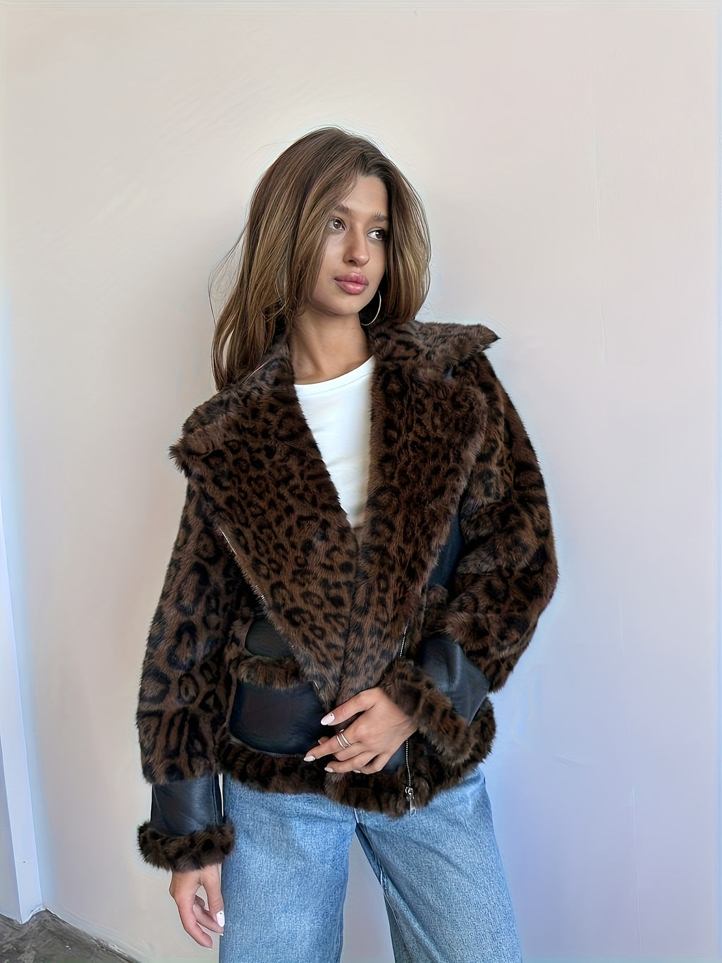 Women's Black Faux Fur Motorcycle Jacket - Zipper Front, Button Cuffs, Casual Fall & Winter Coat