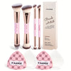 4-Piece Double-Ended Makeup Brush Set – Foundation Contour Blush Powder Eyeshadow Concealer Highlight – Soft Synthetic Brushes for Travel Gift