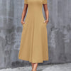 Women's V-Neck A-Line Short Sleeve Dress with Pockets, Casual Solid Color, Medium Stretch, Machine Washable, All-Season