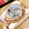 OLEVS Women's Luxury Automatic Skeleton Mechanical Watch – Stainless Steel Case, Faux Leather Strap, Luminescent Hands