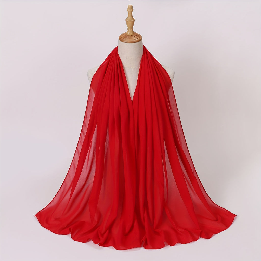 Windproof Chiffon Hijab Scarf - Lightweight Solid Color Shawl & Head Wrap for Women, Travel & Beach
