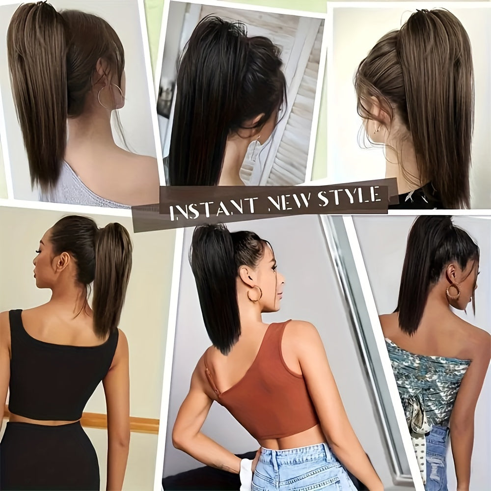 16-Inch (40 cm) Messy Short Straight Clip-In Ponytail Extension with Claw Clip - Synthetic Natural Look for Women