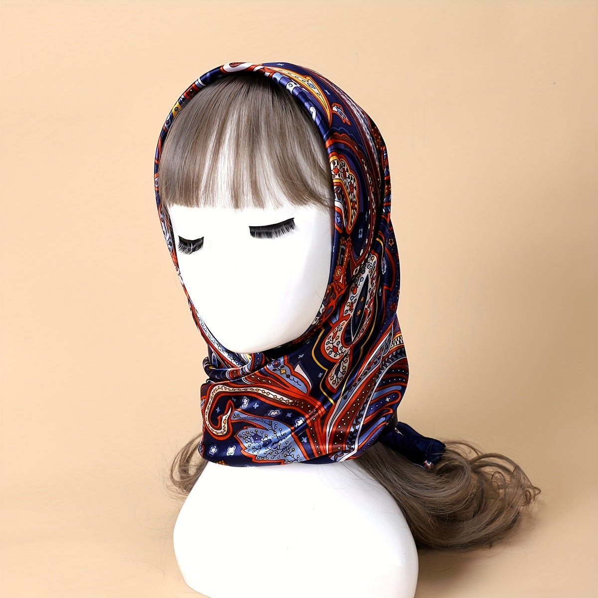 Boho Paisley Square Scarf 90 cm (35.4 in), 100% Polyester Decorative Shawl for Women, Machine Washable Versatile Wrap