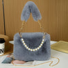 Faux Fur Mini Handbag with Chain Strap - Synthetic Square Zipper Purse for Women