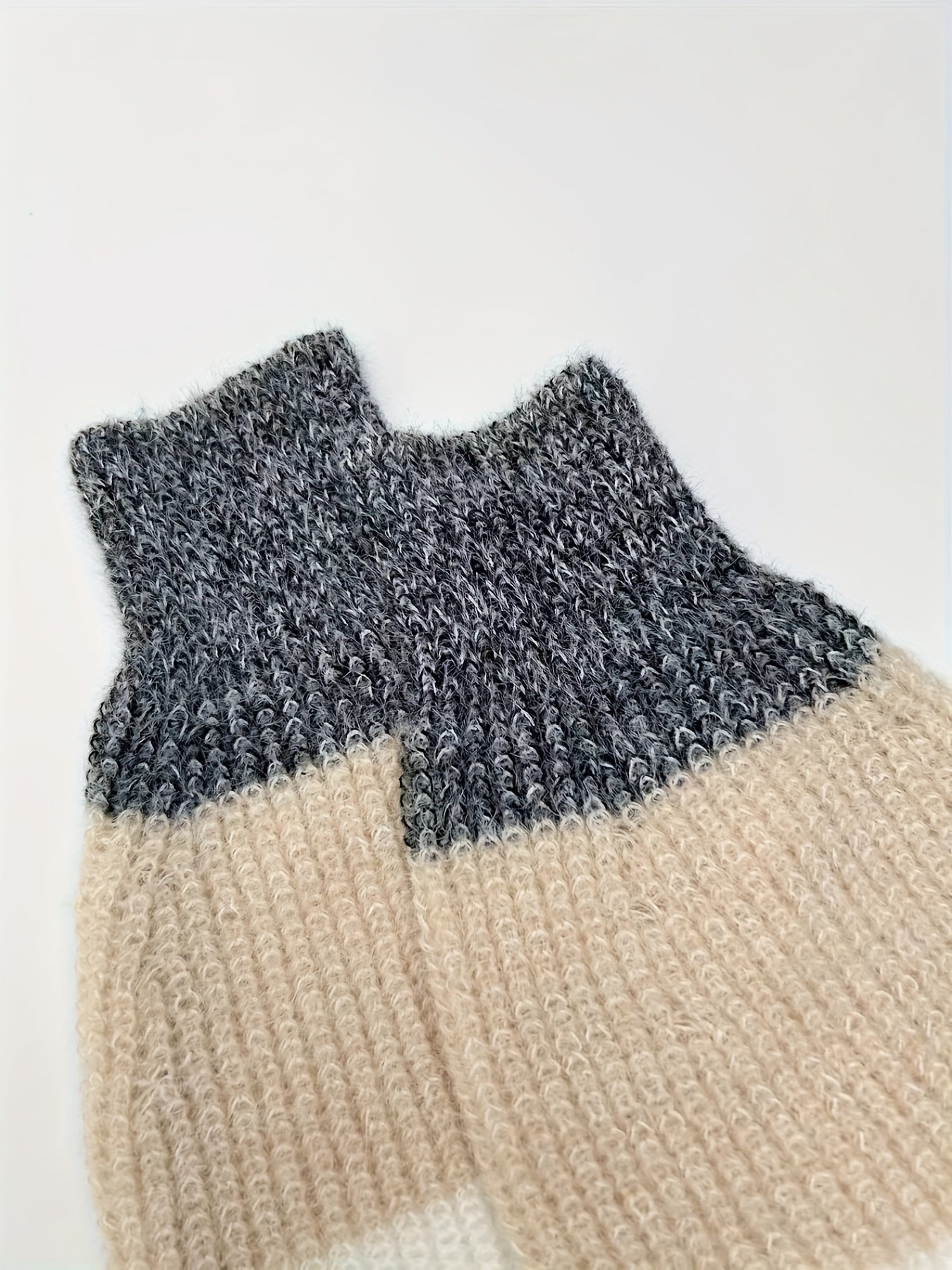 Color Block Fuzzy Knit Sweater Dress – Crew Neck Drop Shoulder Lantern Sleeves for Fall & Winter